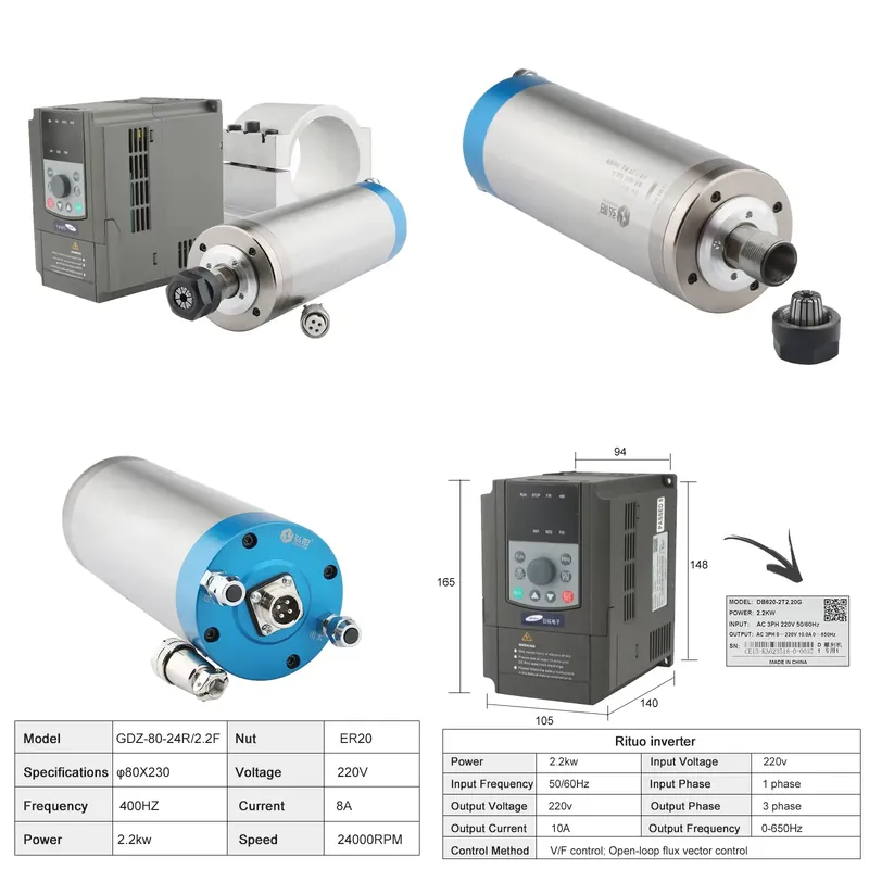 2.2Kw Water Cooled Spindle Kit Vfd - 2026Çin*Fabrika* ER20 2.2kw Su Soğutmalı CNC