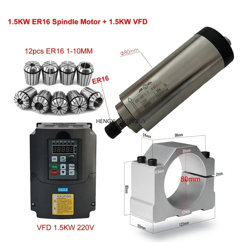 Er20 Collet Chuck Spindle Motor 220V - Hava Soğutmalı 800W 1500W 2200W Mil
