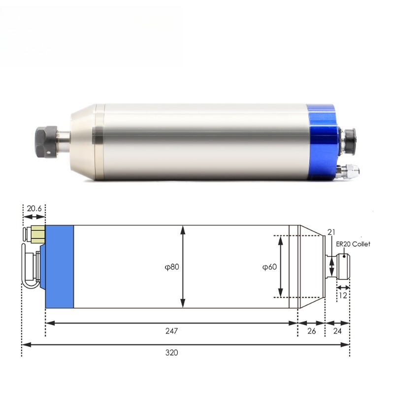 2.2kw ER20 D80 12000rpm/24000r - 2.2Kw Water Cooled Spindle Kit Vfd incelemesi ve fiyatı
