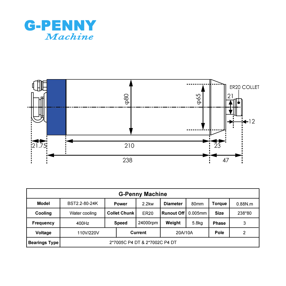 G-Penny 2.2KW ER20 Bullet Su S - 2.2Kw Water Cooled Spindle Kit Vfd incelemesi ve fiyatı
