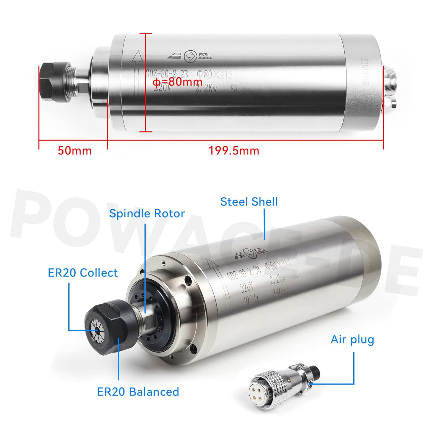 2.2KW 110V veya 220V 8A GDZ-80 - 2.2Kw Water Cooled Spindle Kit Vfd incelemesi ve fiyatı