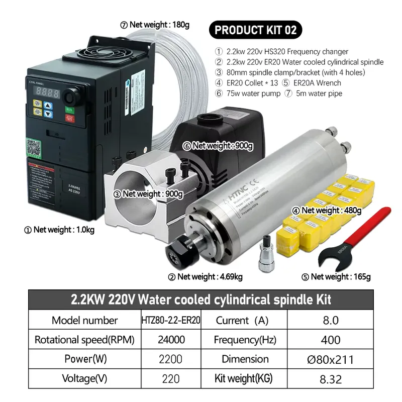 Brezilya, 2.2kw 220V 110V Su S - 2.2Kw Water Cooled Spindle Kit Vfd incelemesi ve fiyatı